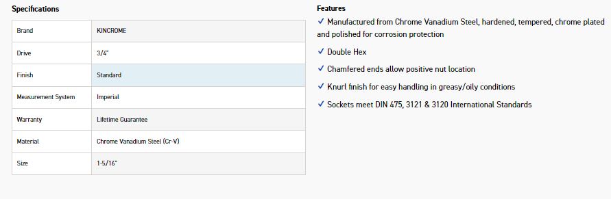 KINCROME KC119C SOCKET 3/4 DRV 1.5/16" - Image 3