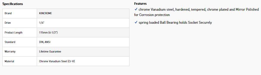 KINCROME KC405C LOKON SLDING T-HNDL 1/4D 115MM - Image 2