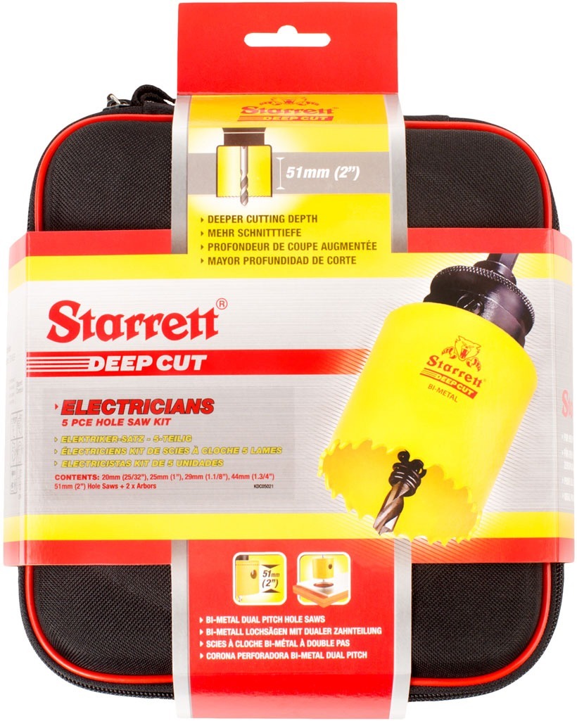 Starrett Bi-Metal Deep Cut 5 Pc Electricians Kit KDC05021 Electricians Deep Cut Bi-Metal Hole Saw Kit
