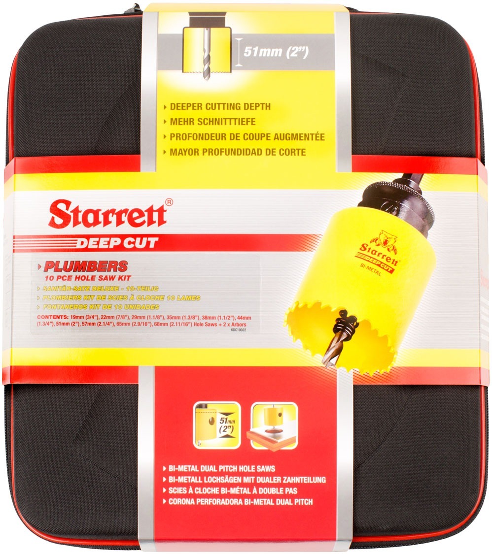 Starrett Bi-Metal Deep Cut 10 Pc Deluxe Plumbers Kit KDC10022 Deluxe Plumber Deep Cut Bi-Metal Hole Saw Kit