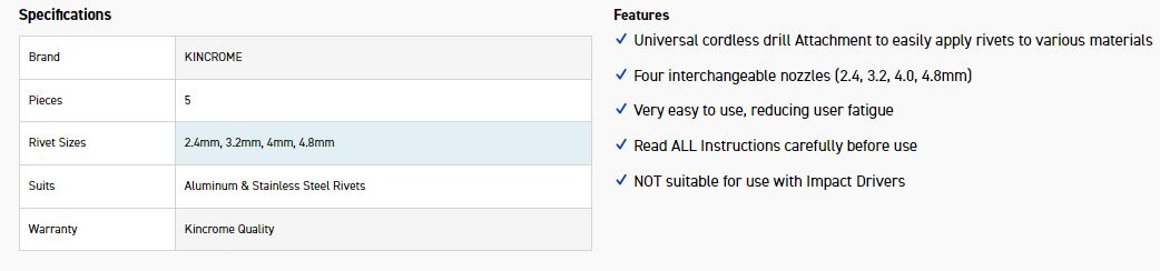 KINCROME KP45001 3/32 to 3/16 EZI-RIV DRLL ATT - Image 3