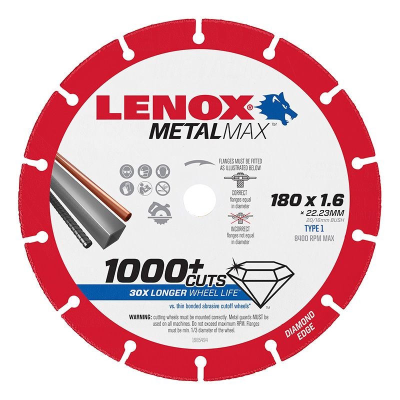 LENOX - BLADE, METAL CUT OFF WHEEL AG 180 x 22.2 x 1.6mm