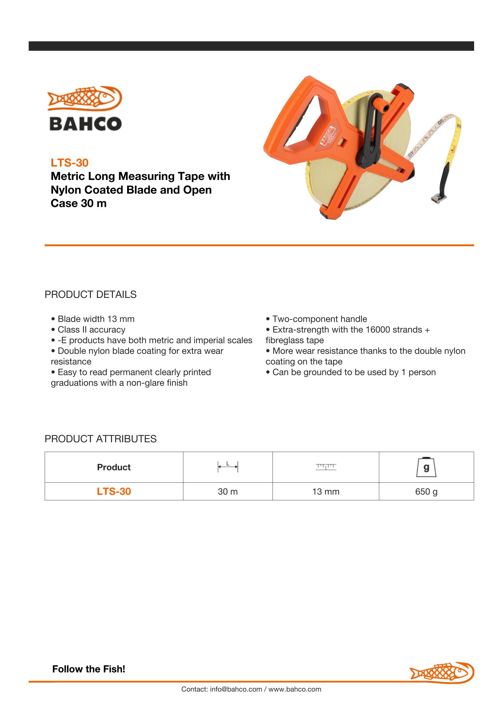 Bahco 30 metre, measuring tape, fibreglass blade, blade width 13mm - Image 6