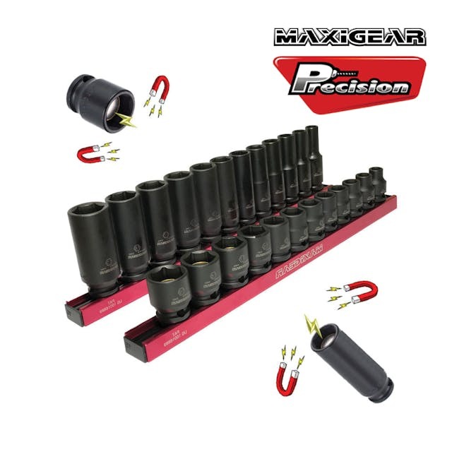 MAXIGEAR SOCKET SET IMPACT STD MAGNETIC 12 PC MM 1/4 DR