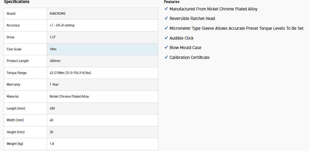 KINCROME MTW150F 1/2DR TORQUE WRENCH - Image 2