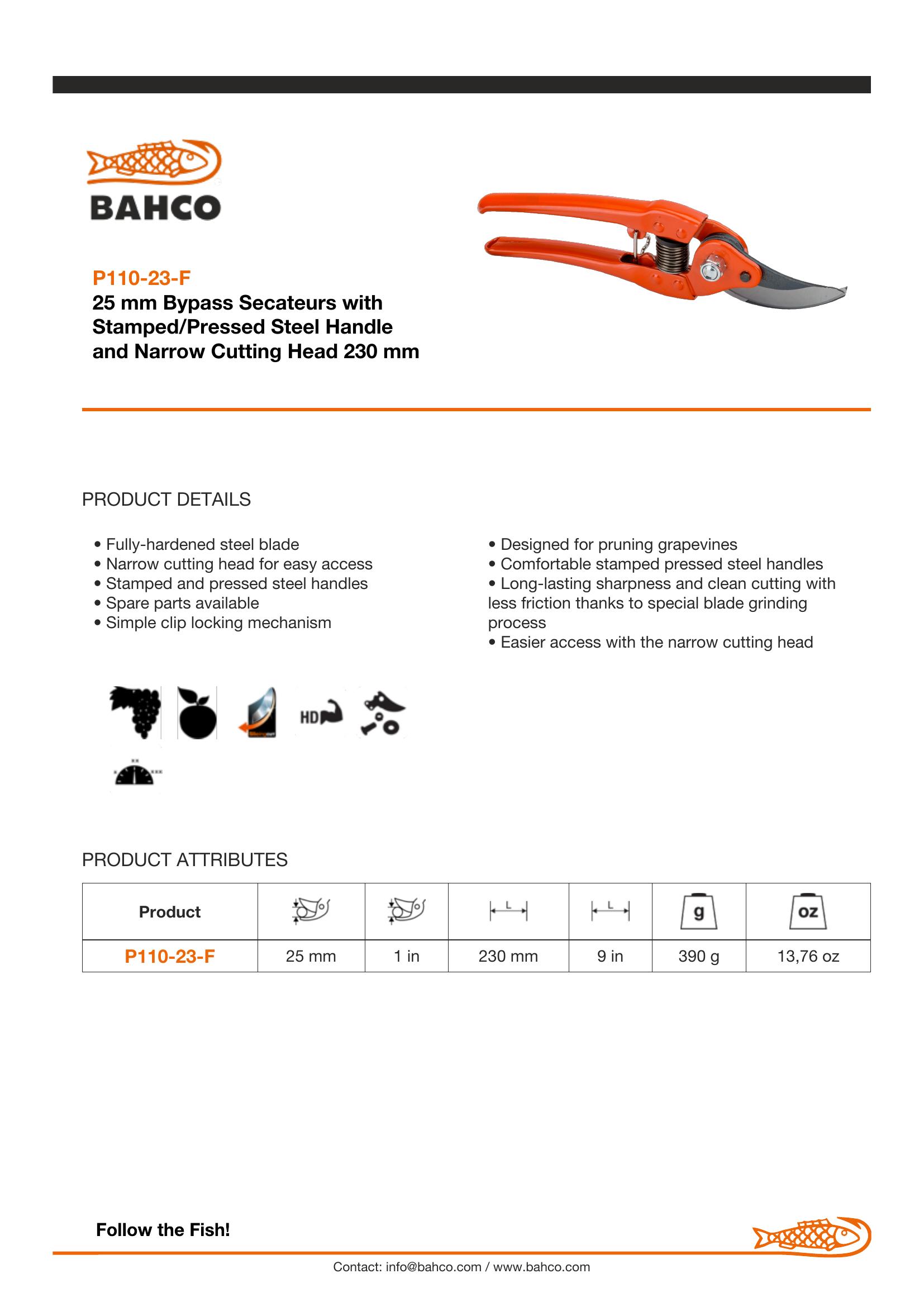 Bahco By-pass - secateurs - pressed steel handle - Image 6