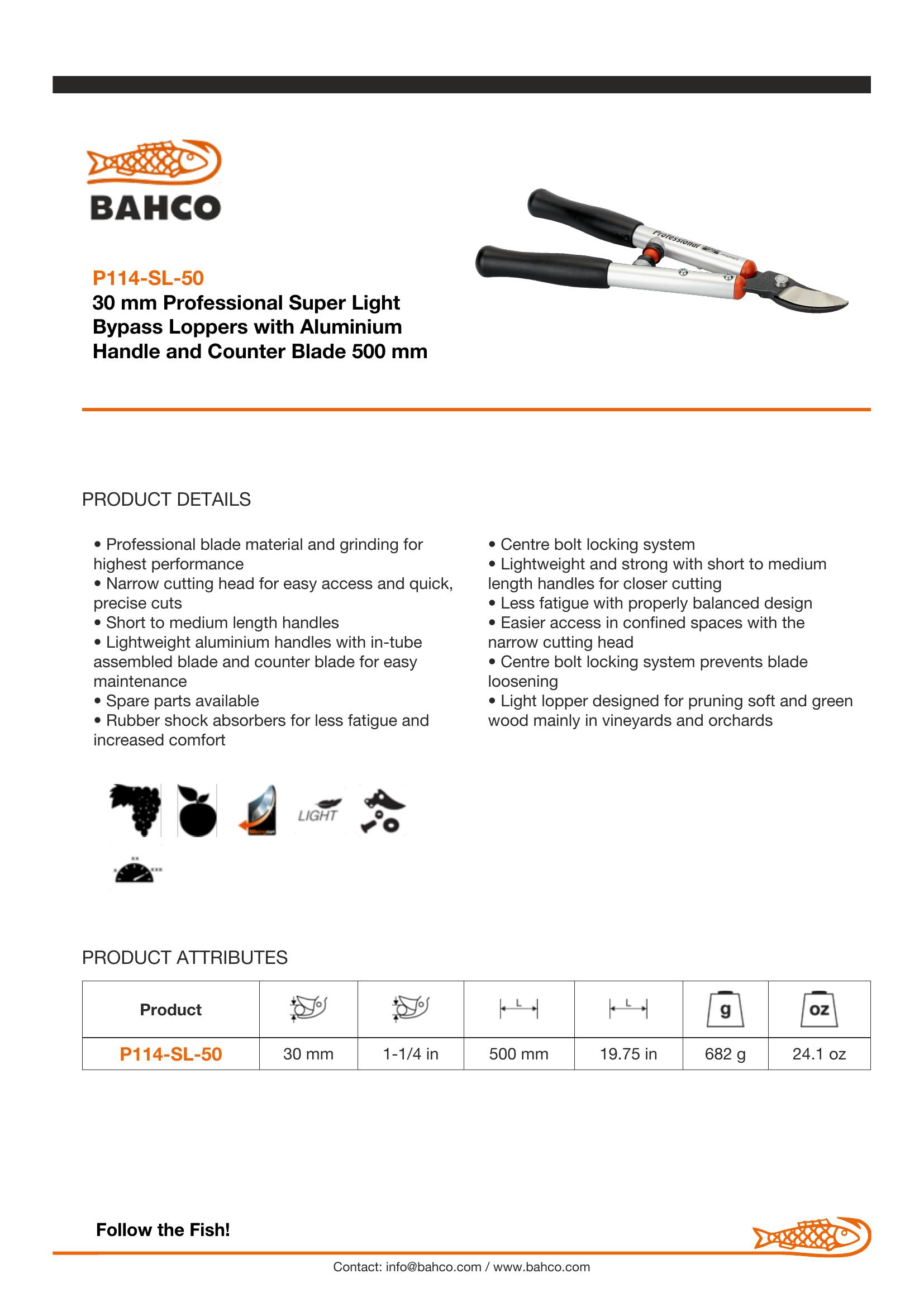 Bahco By-pass super light aluminium handles, rubber grip - Image 6