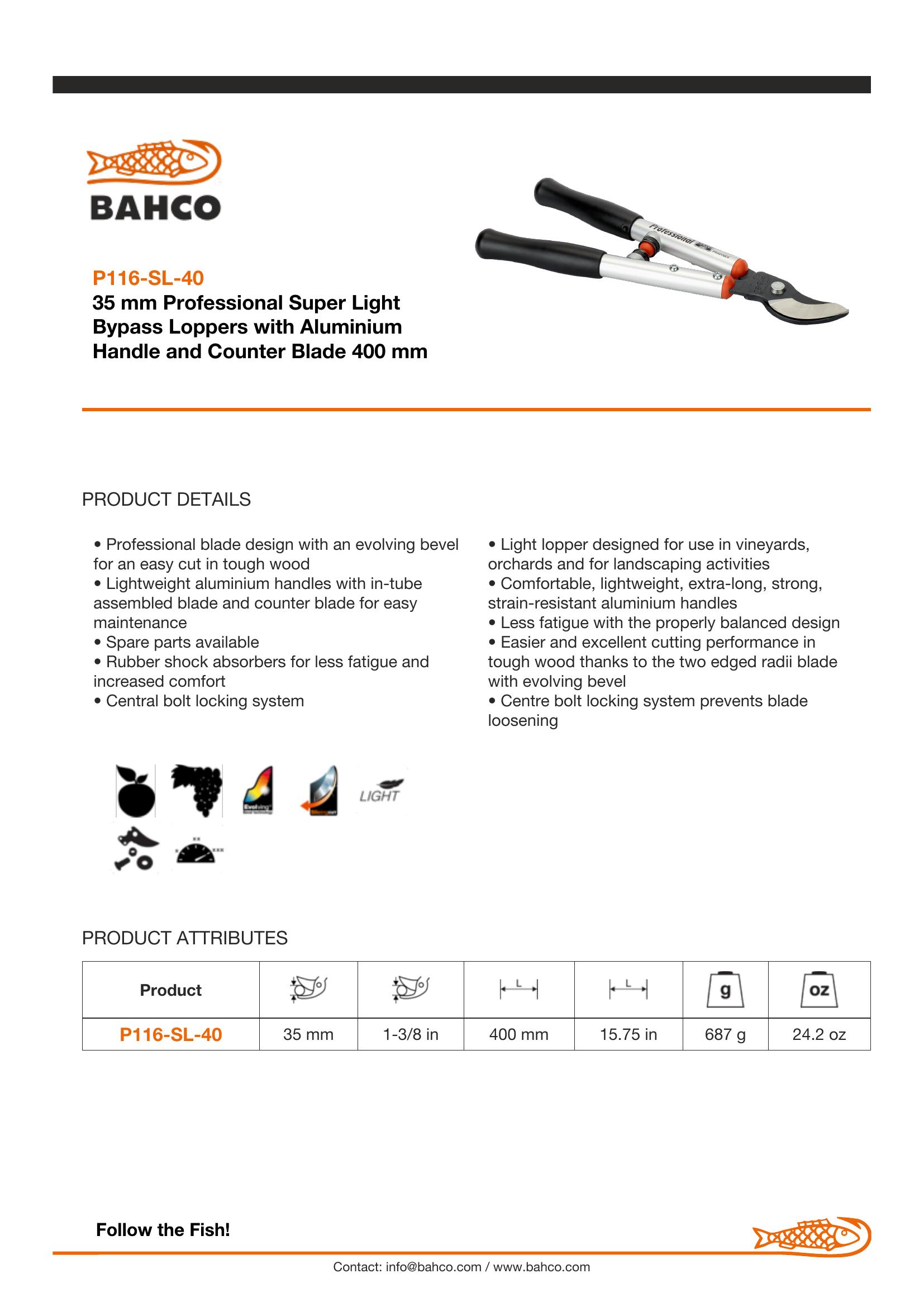 Bahco By-pass super light aluminium handles, rubber grip - Image 6