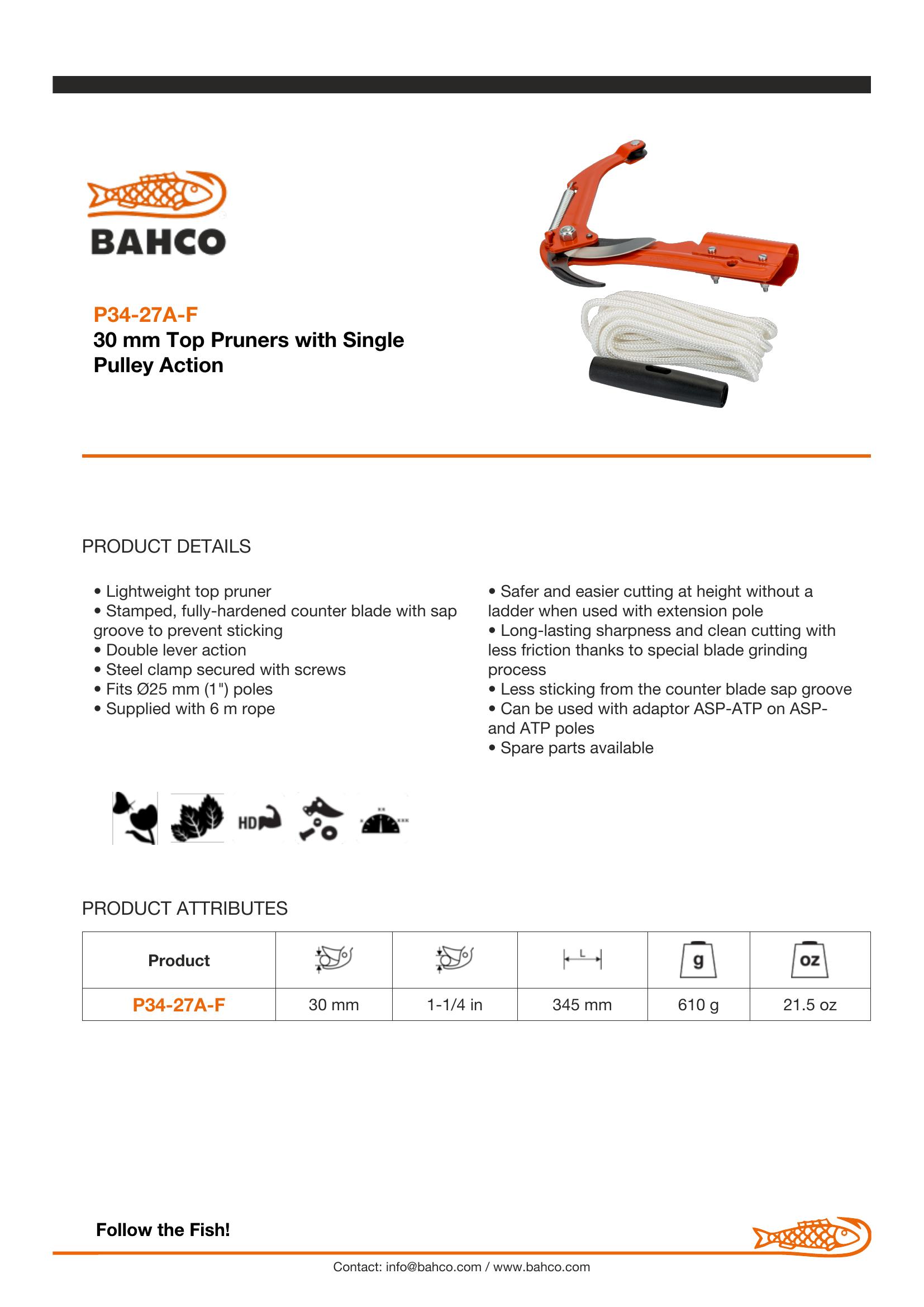 Bahco Top pruner, bypass with rope, 27cm - Image 2