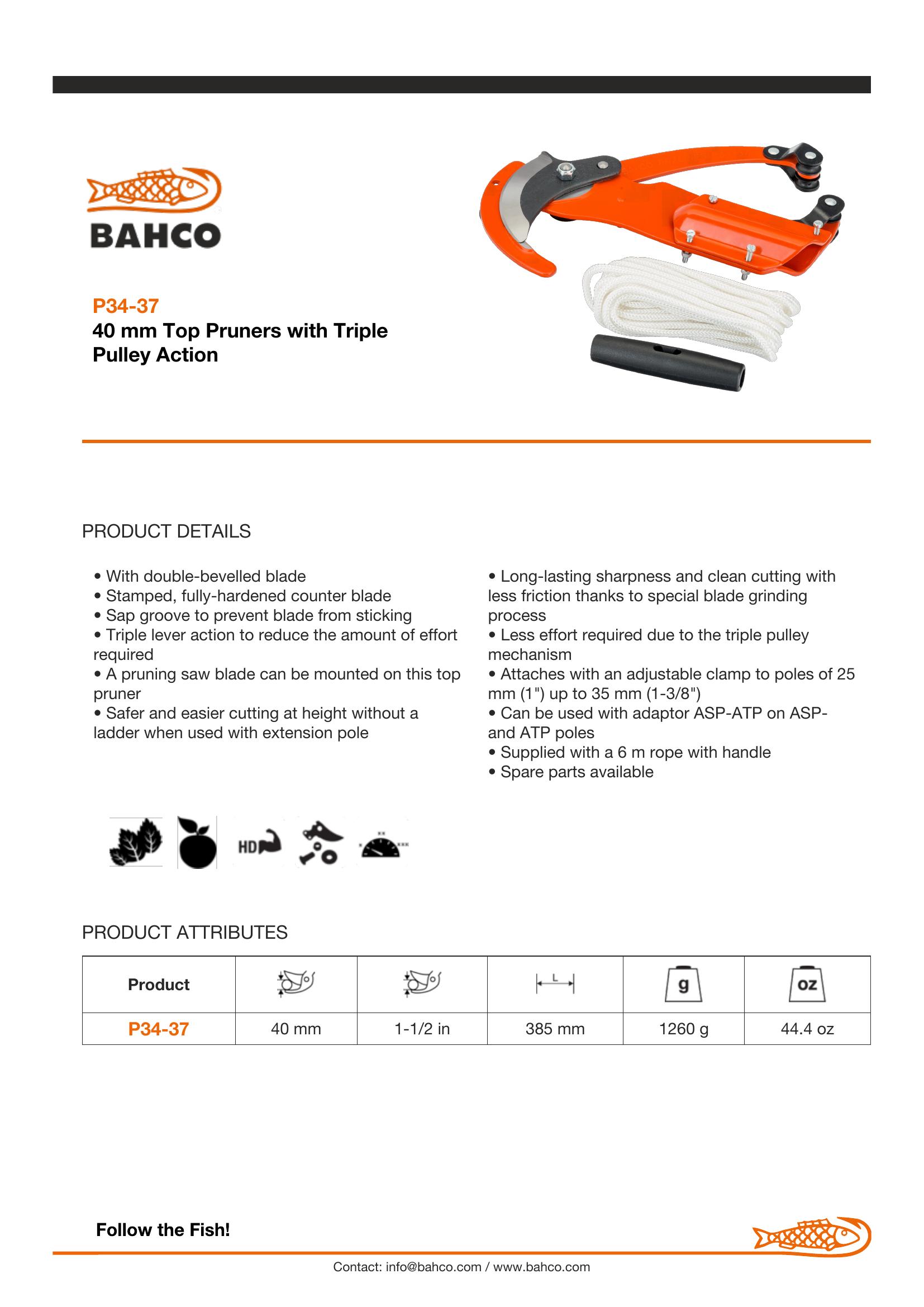 Bahco Top pruner, bypass with rope, 37cm - Image 2