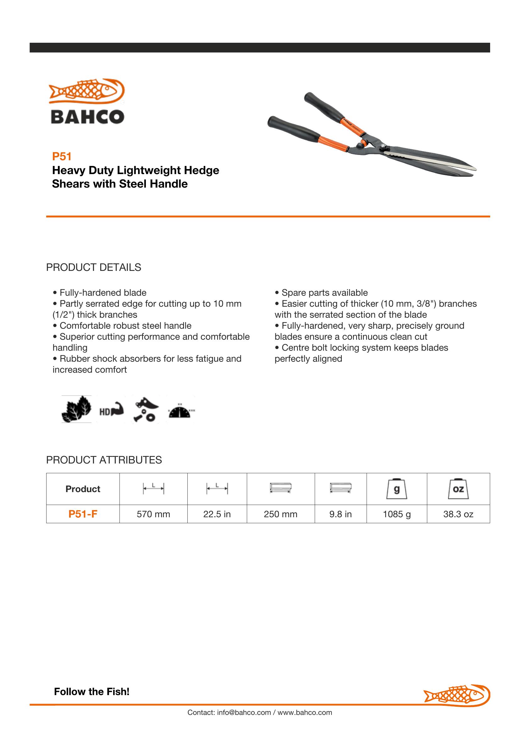 Bahco Hedge Shears, Straight edge blades - rubber stoppers - metal handles - Image 2