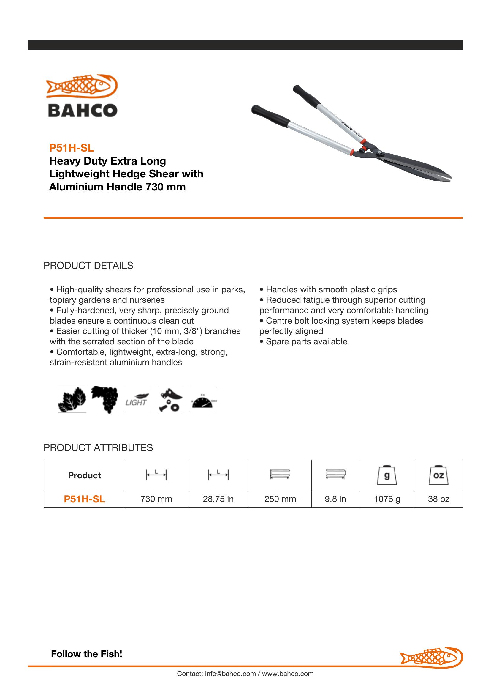 Bahco Hedge Shears Straight edge blades - long super light aluminium handles - Image 2