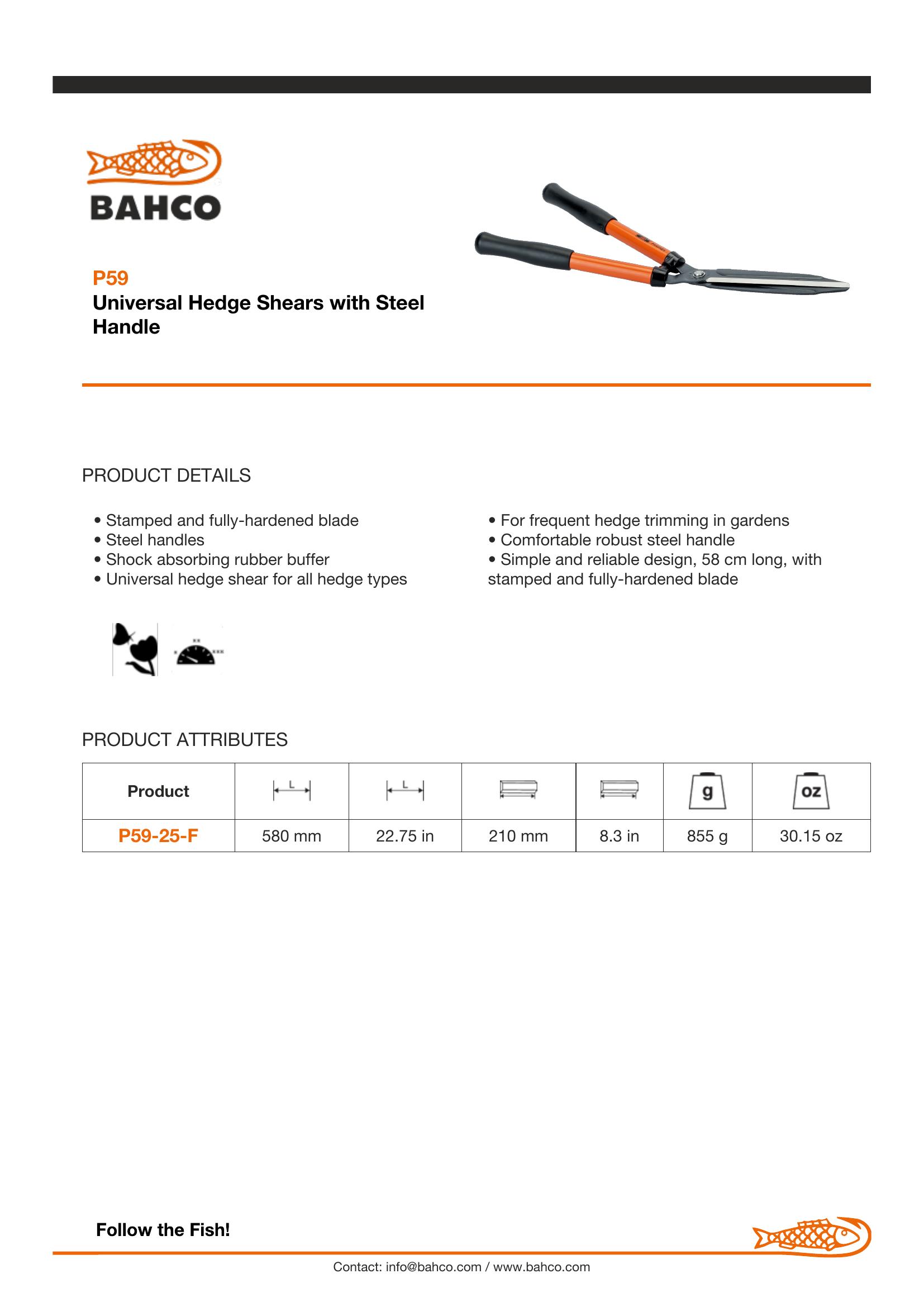Bahco Hedge Shears Straight edge blades - rubber stoppers - metal handles - Image 2