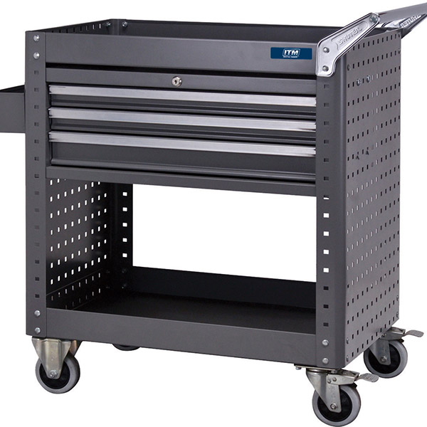 ITM TOOL CART, SHELF WITH SIDE PANELS & 3 LOCKABLE DRAWERS, 873 W X 500 D X 880 H