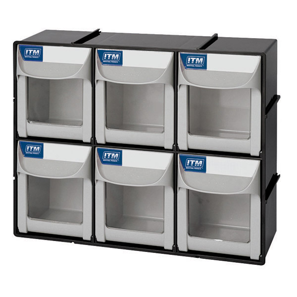 ITM FLIP OUT PARTS BIN, 6 DRAWER, 303W X 106D X 253H