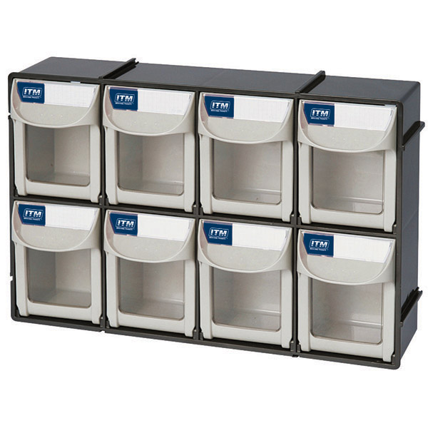 ITM FLIP OUT PARTS BIN, 8 DRAWER, 303W X 87D X 203H