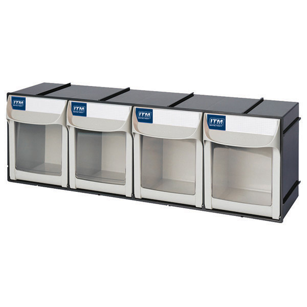 ITM FLIP OUT PARTS BIN, 4 DRAWER, 603W X 167D X 203H