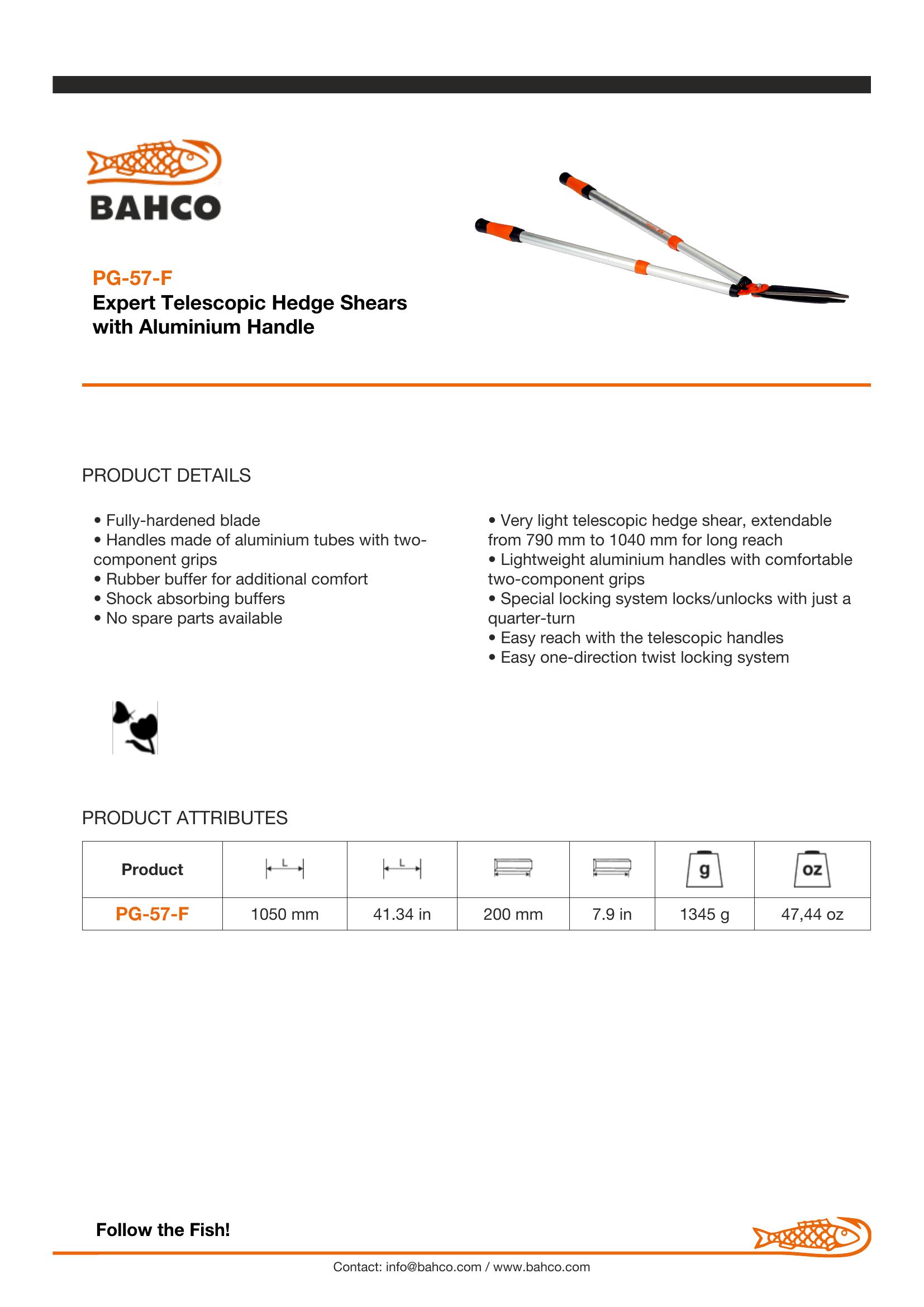 Bahco Hedge Shears, telescopic handles, 79cm - 104cm - Image 2
