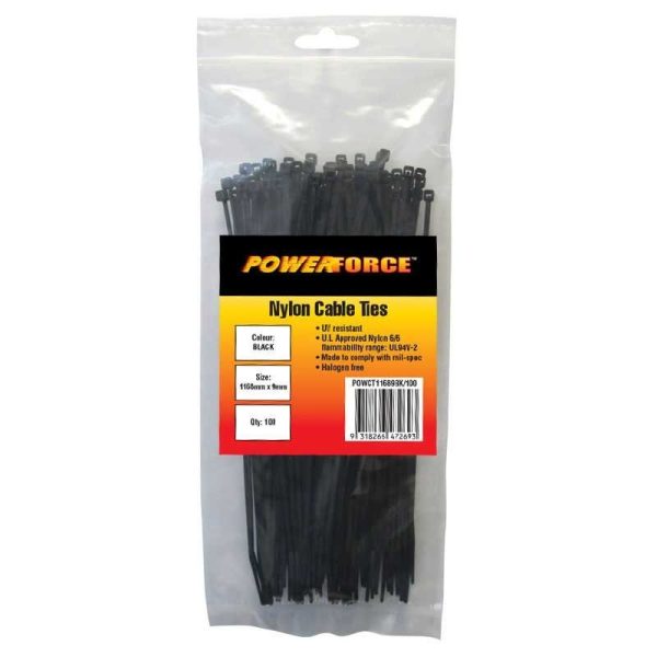 POWERFORCE - CABLE TIE, NYLON - BLACK UV 1168mm x 9mm [100] PACK