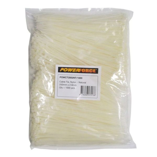POWERFORCE - CABLE TIE, NYLON - NATURAL 200mm x 2.8mm [1000] PACK