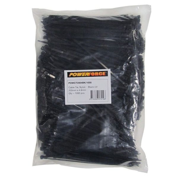 POWERFORCE - CABLE TIE, NYLON - BLACK UV 200mm x 4.8mm [1000] PACK