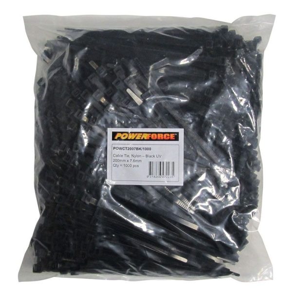 POWERFORCE - CABLE TIE, NYLON - BLACK UV 200mm x 7.6mm [1000] PACK