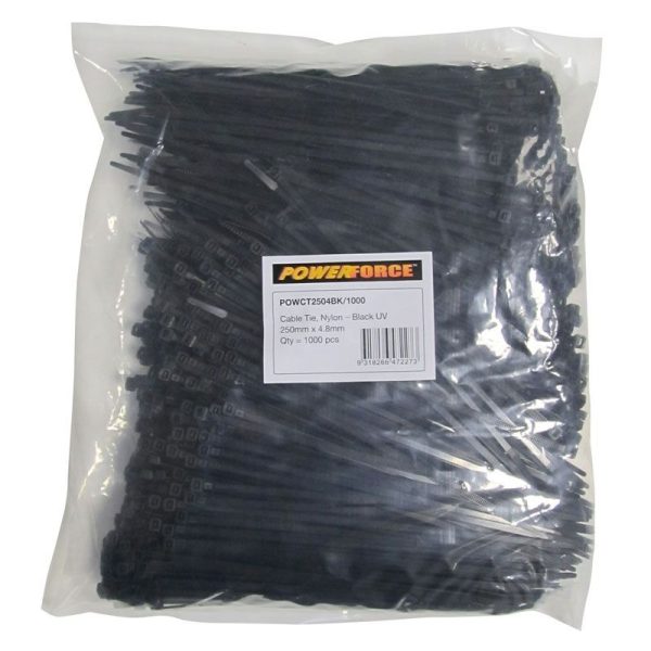 POWERFORCE - CABLE TIE, NYLON - BLACK UV 250mm x 4.8mm [1000] PACK
