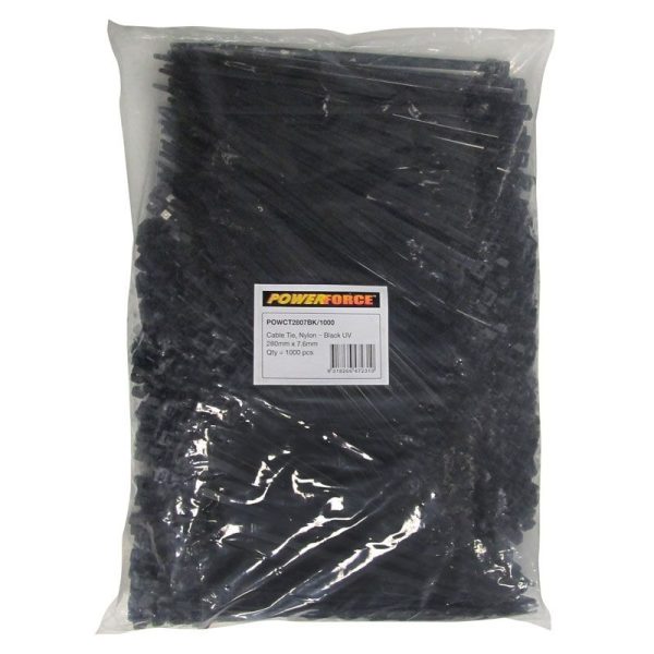 POWERFORCE - CABLE TIE, NYLON - BLACK UV 280mm x 7.6mm [1000] PACK