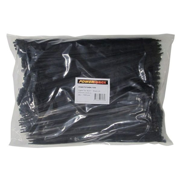POWERFORCE - CABLE TIE, NYLON - BLACK UV 370mm x 4.8mm [1000] PACK