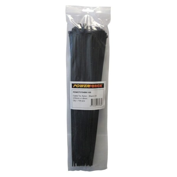 POWERFORCE - CABLE TIE, NYLON - BLACK UV 370mm x 4.8mm [100] PACK