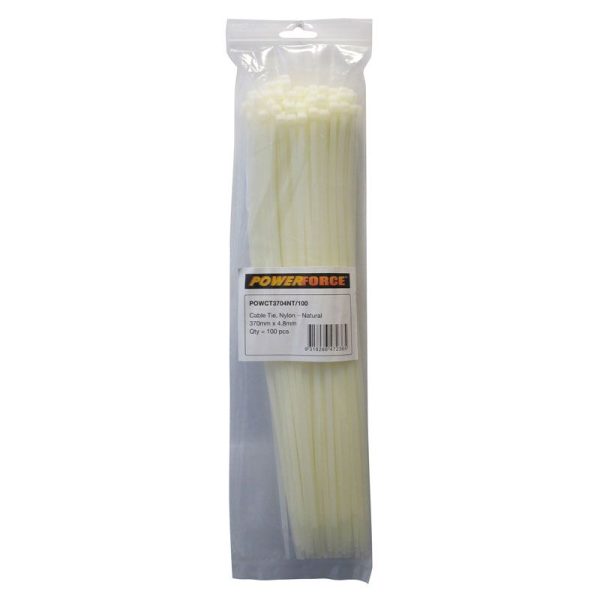 POWERFORCE - CABLE TIE, NYLON - NATURAL 370mm x 4.8mm [100] PACK