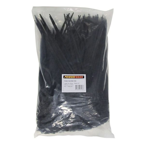 POWERFORCE - CABLE TIE, NYLON - BLACK UV 380mm x 7.6mm [1000] PACK
