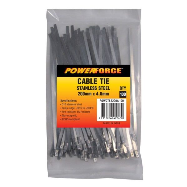 POWERFORCE - CABLE TIE, 316 STAINLESS STEEL 200mm x 4.6mm [100] PACK