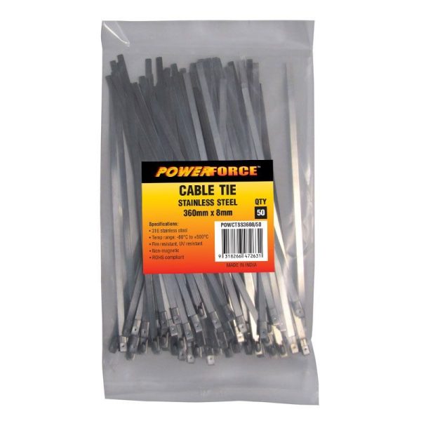 POWERFORCE - CABLE TIE, 316 STAINLESS STEEL 360mm x 8mm [50] PACK