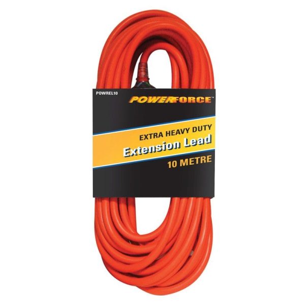 POWERFORCE - EXTENSION LEAD, 10m 10A PLUG EXTRA HEAVY DUTY 15A RED CABLE