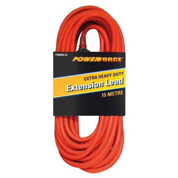 POWERFORCE - EXTENSION LEAD, 15m 10A PLUG EXTRA HEAVY DUTY 15A RED CABLE