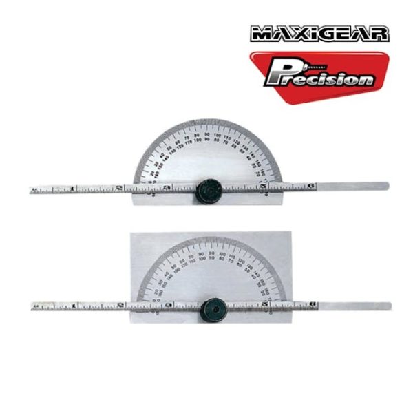MAXIGEAR PROTRACTOR DEPTH GAUGE ROUND HEAD 0-180 DEGREE 150mm