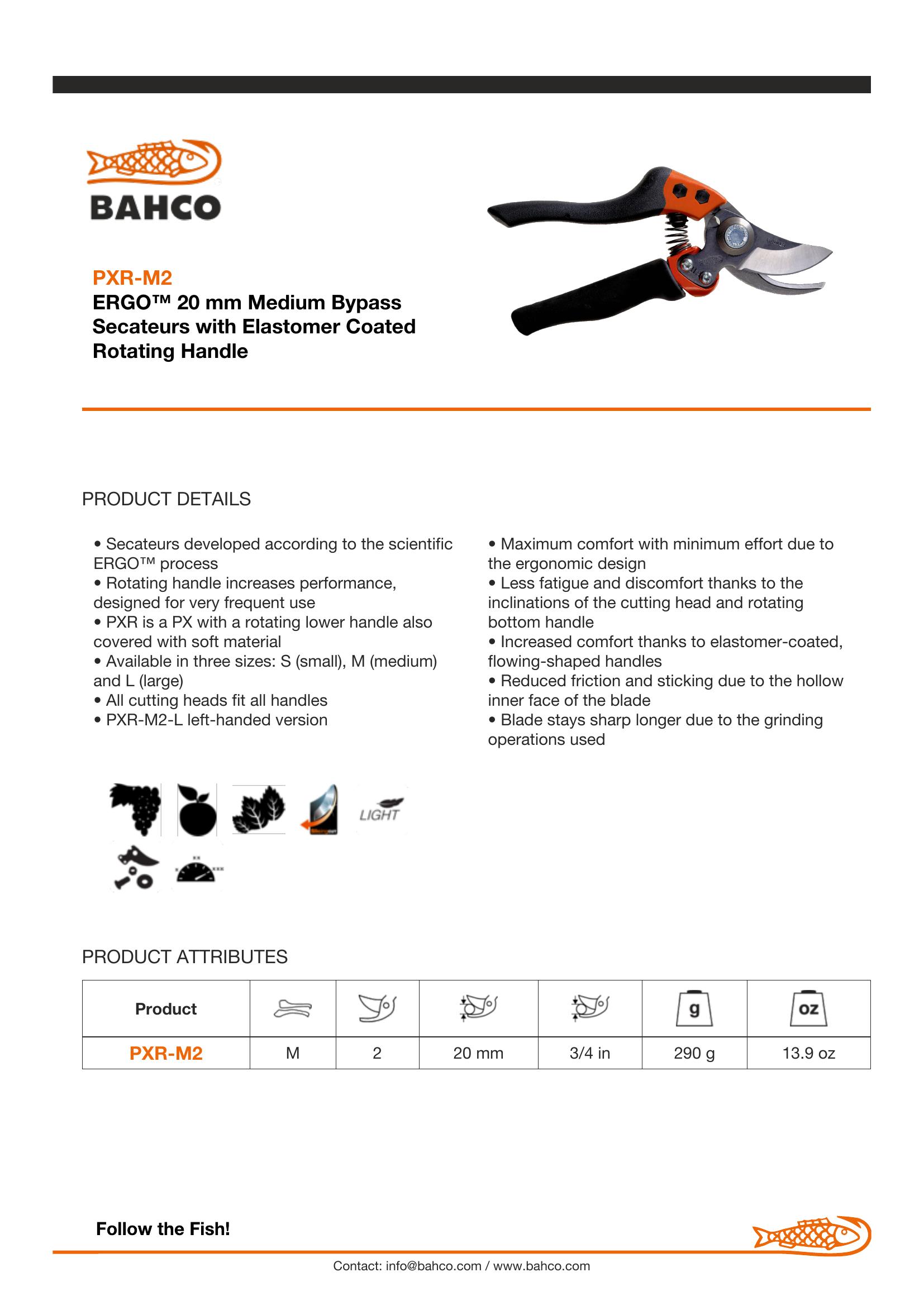 Bahco ERGO™ 20 mm Medium Bypass Secateurs with Elastomer Coated Rotating Handle - Image 2