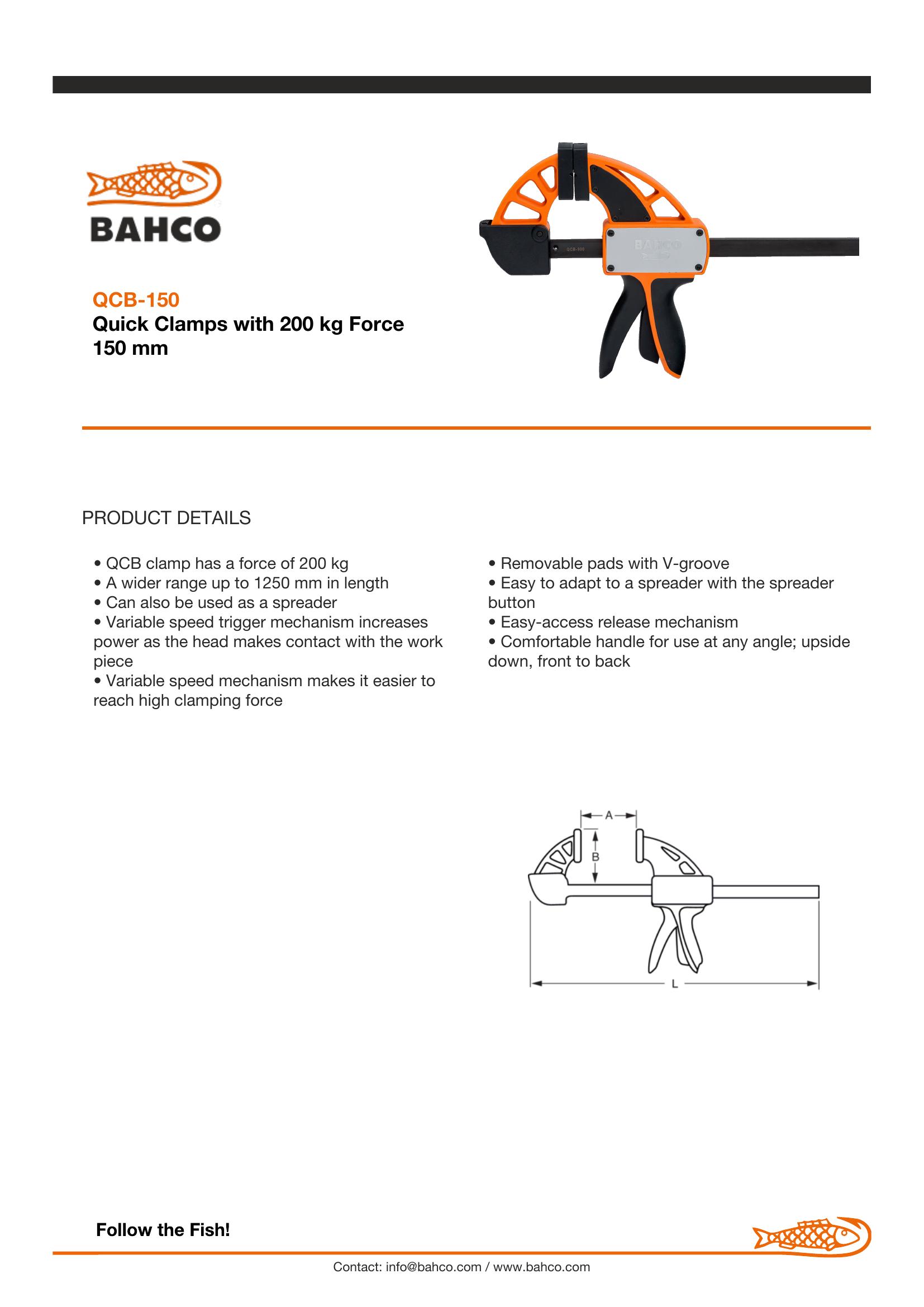 Bahco Quick Clamps with 200 kg Force 150 mm - Image 6