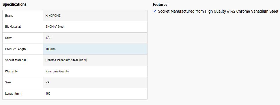 KINCROME RS9 SOCKET RIBE BIT R9-100MM(L) - Image 2