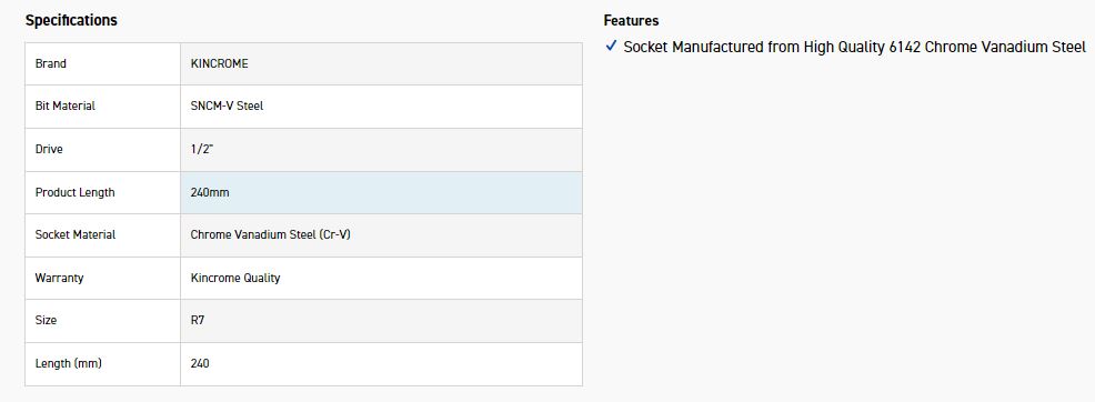 KINCROME RSXXL7 SOCKET RIBE BIT R7-240MM(L) - Image 2