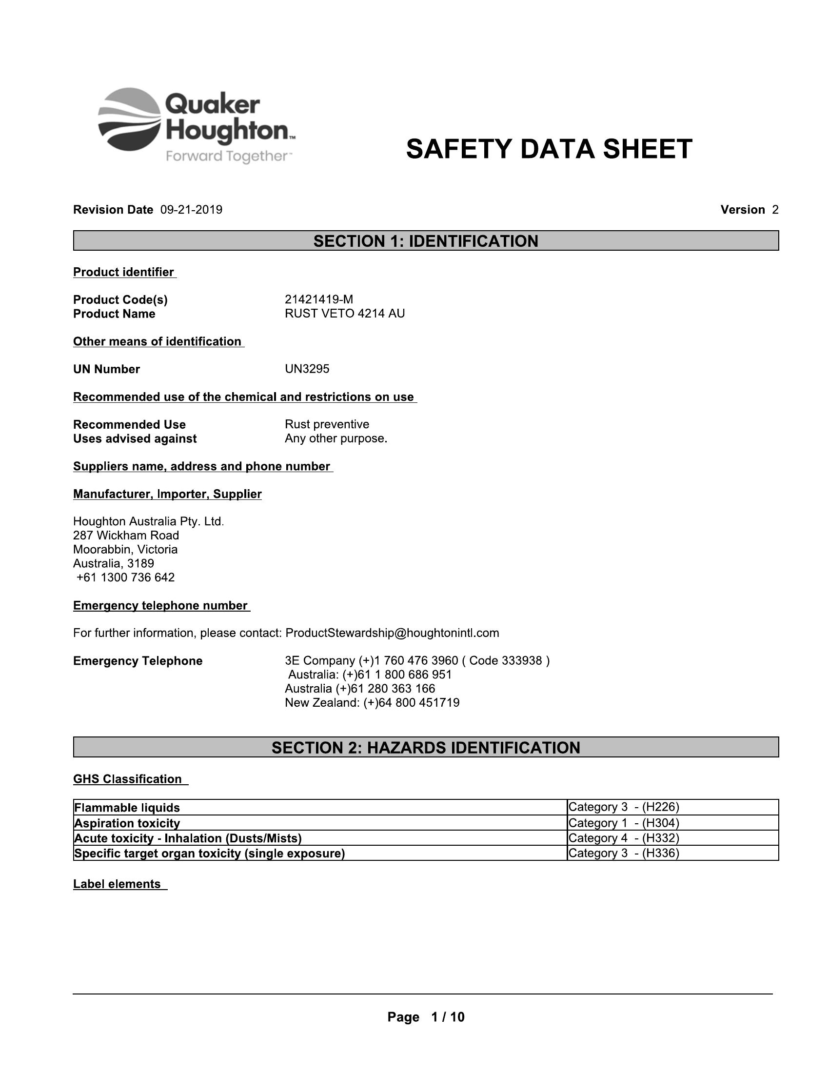 Quaker Houghton RUST VETO 4214 20lt pail - Image 2