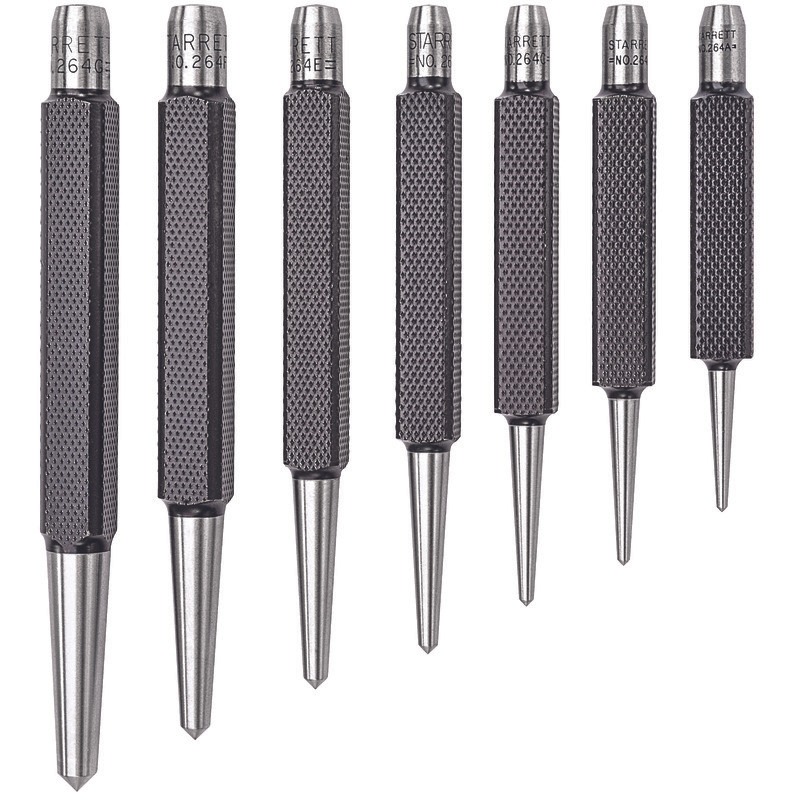 Starrett - Center Punch Set: 7 Nos. 264A/B/C/D/E/F/G Round Box