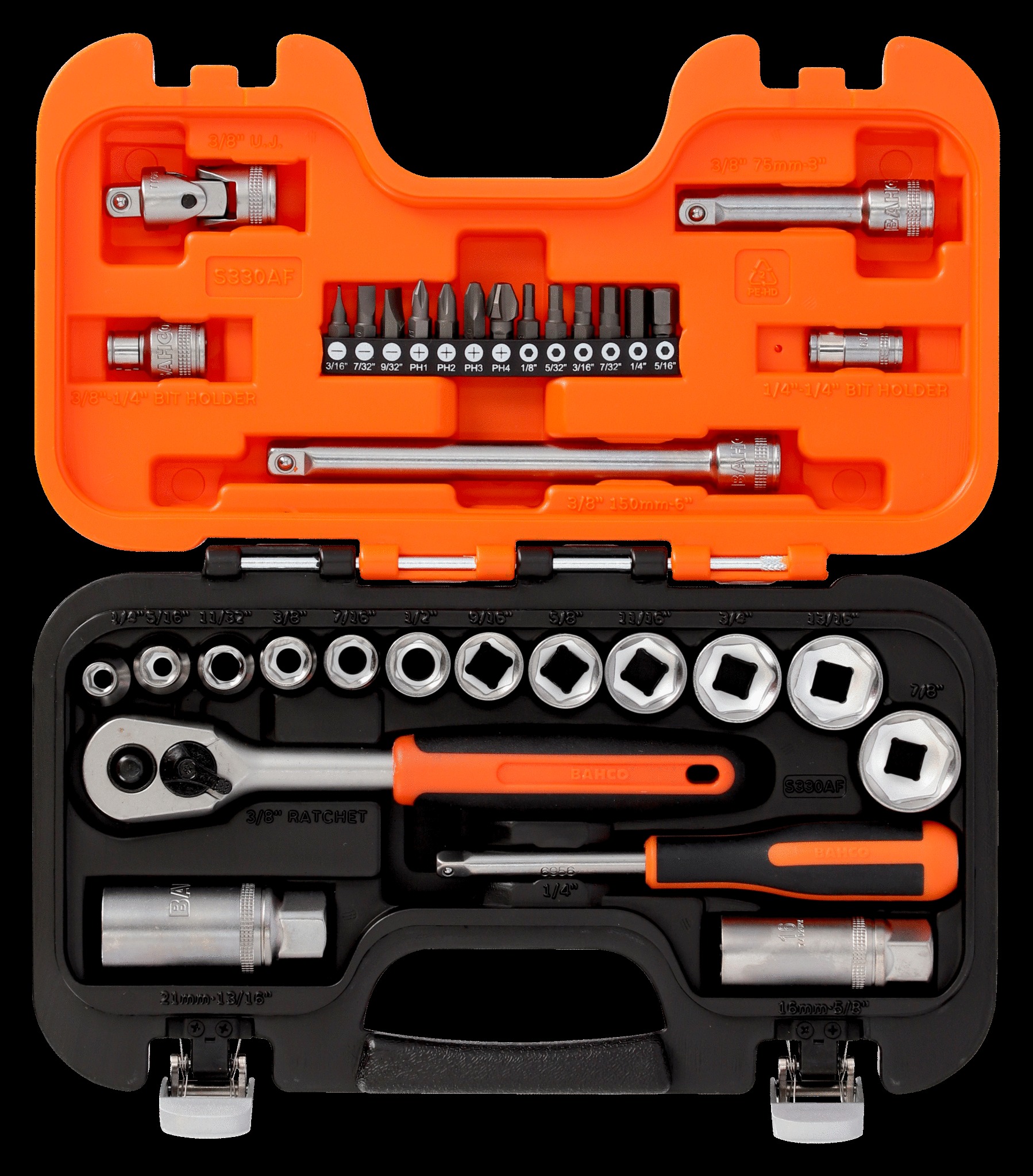 Bahco 1/4" & 3/8" Socket Set, Inches - Image 2