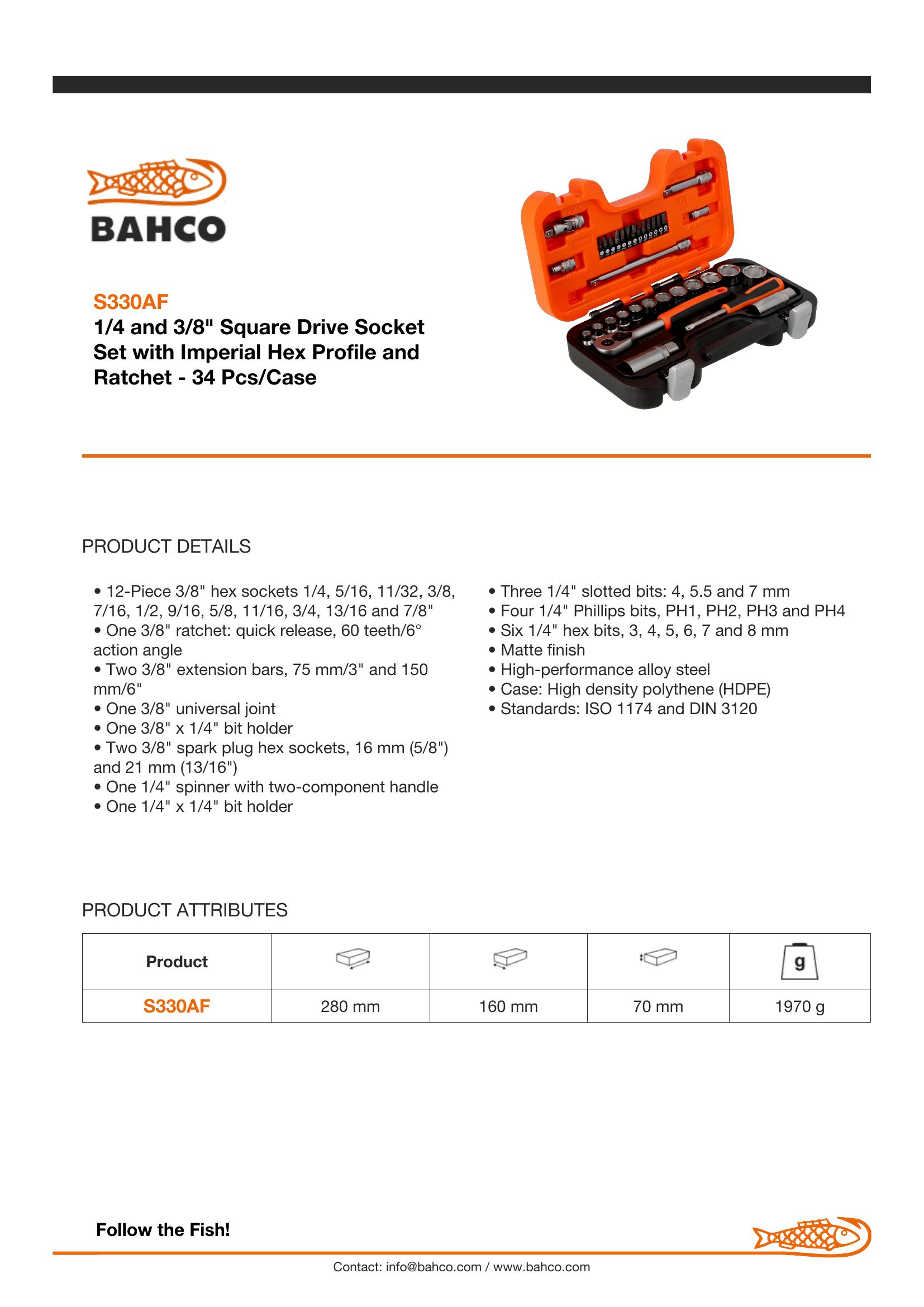 Bahco 1/4" & 3/8" Socket Set, Inches - Image 5