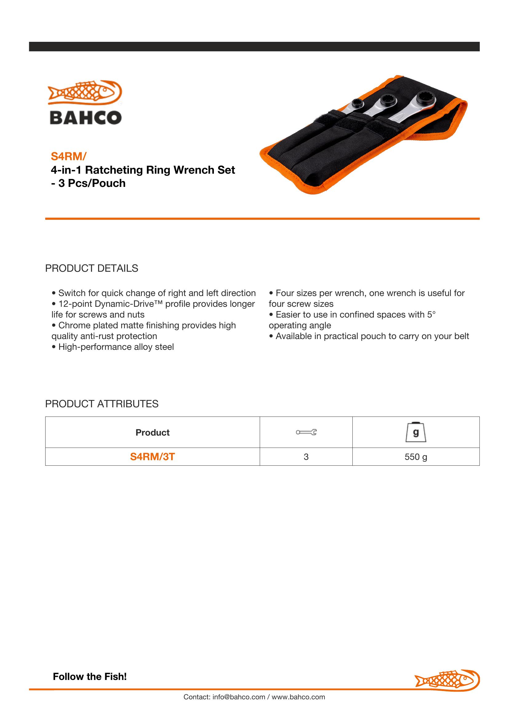 Bahco 4-in-1 Ratcheting Ring Wrench Set - 3 Pcs/Pouch - Image 6