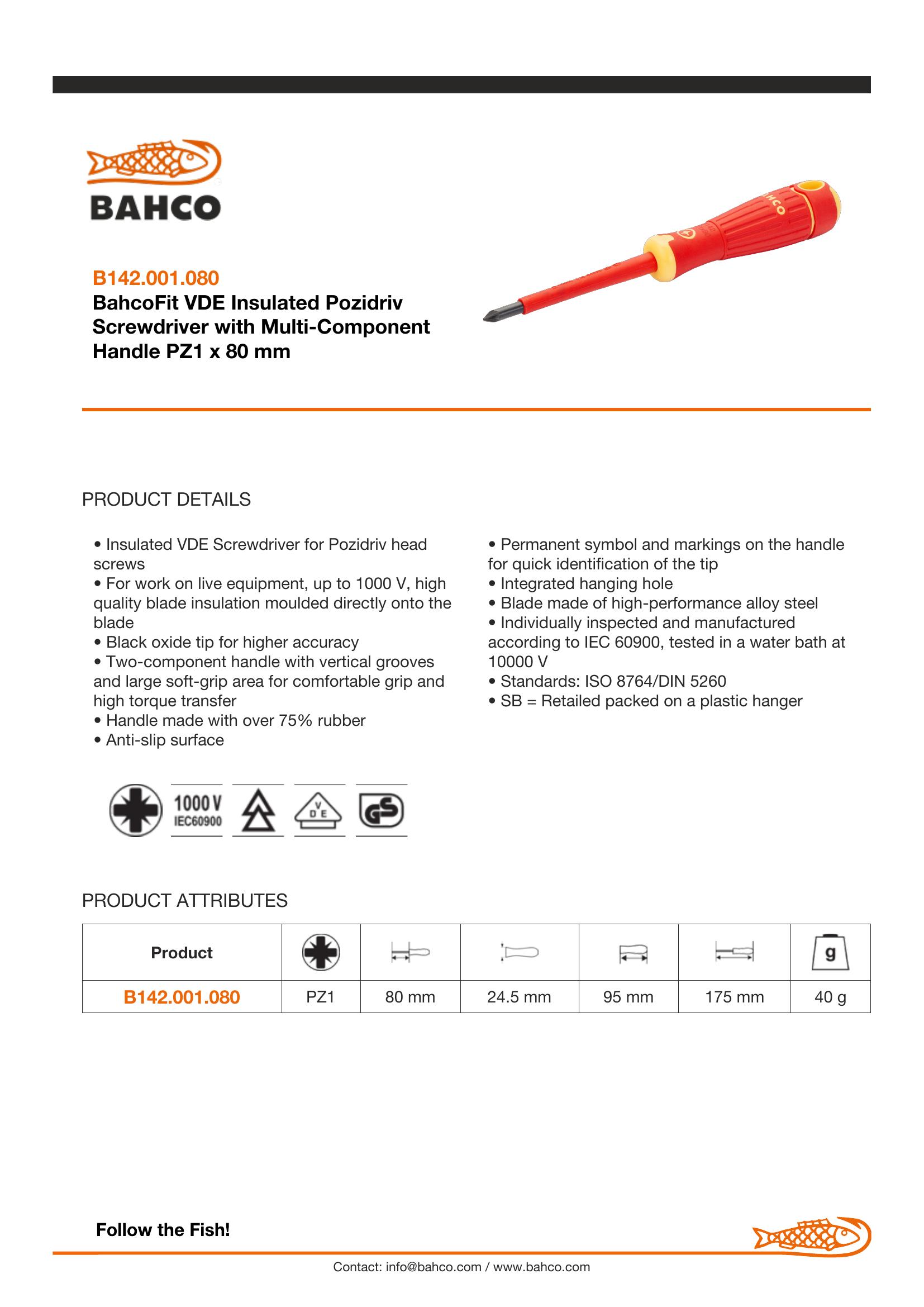 Bahco Pozidriv PZ 1 1000v -blade length 80mm - BahcoFit - Image 3