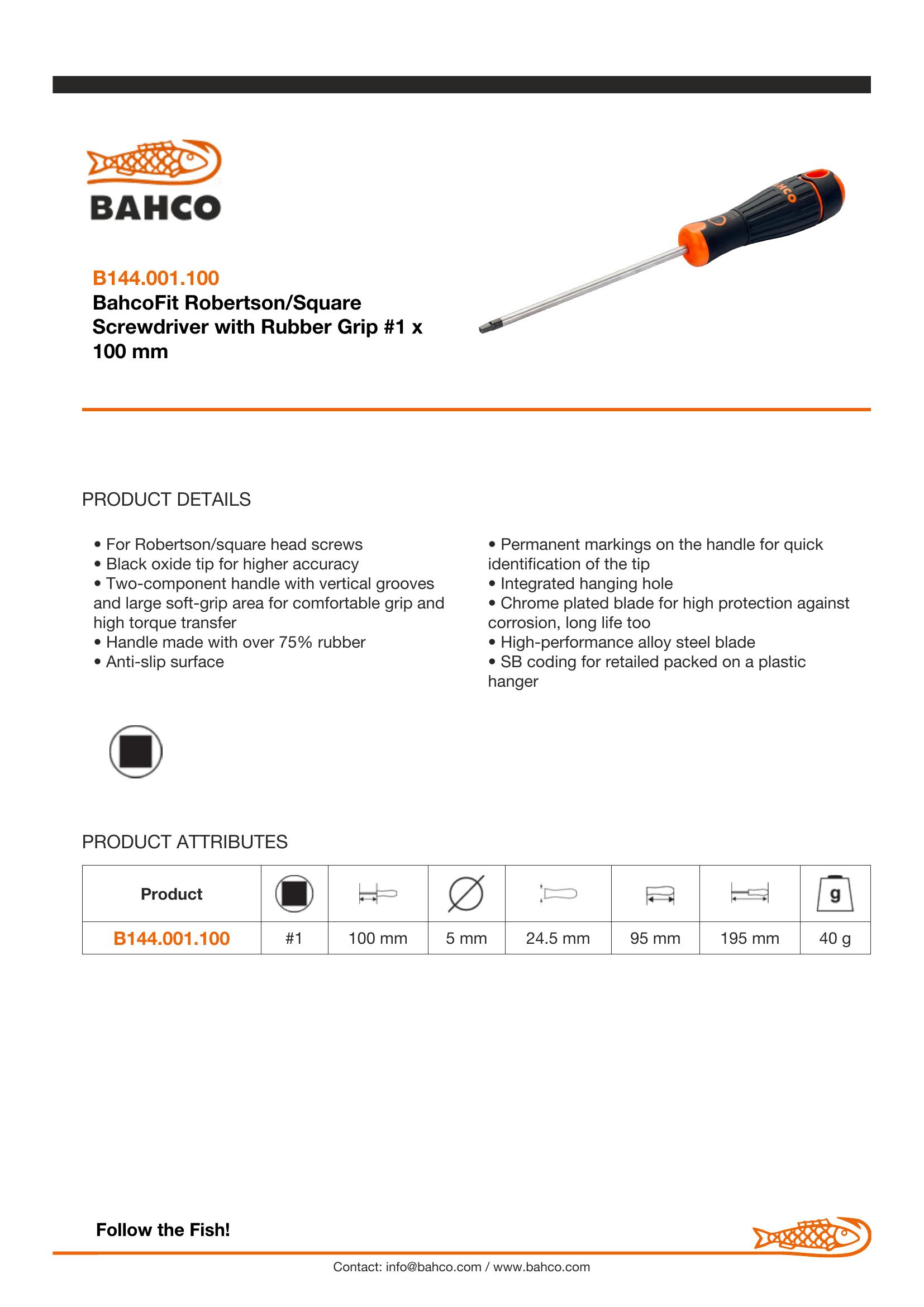 Bahco Robinson (Square Drive) No. 1 - blade length 100mm - BahcoFit - Image 3