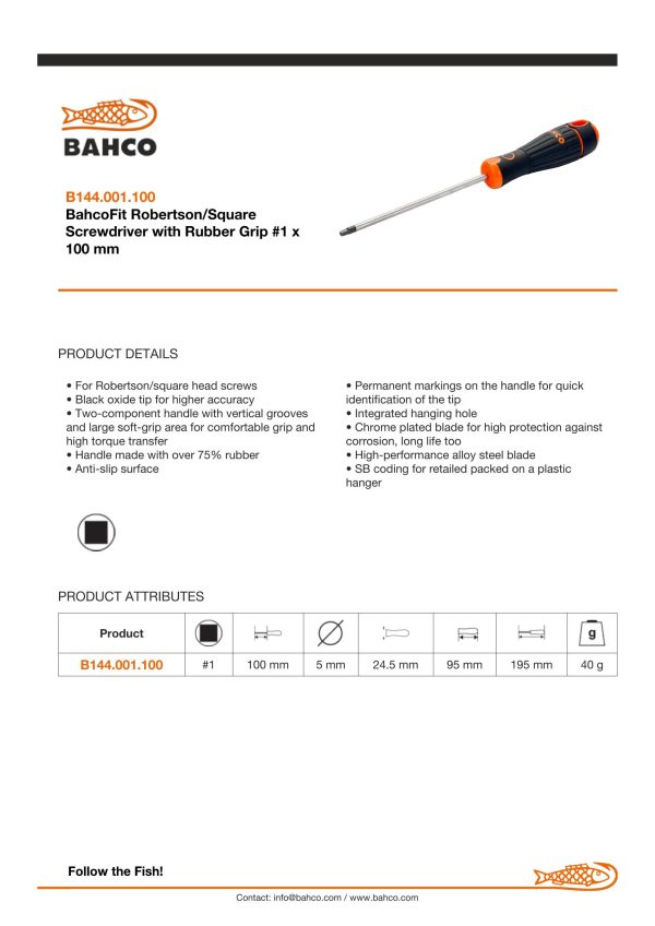 Bahco Robinson (Square Drive) No. 1 - blade length 100mm - BahcoFit - Image 3