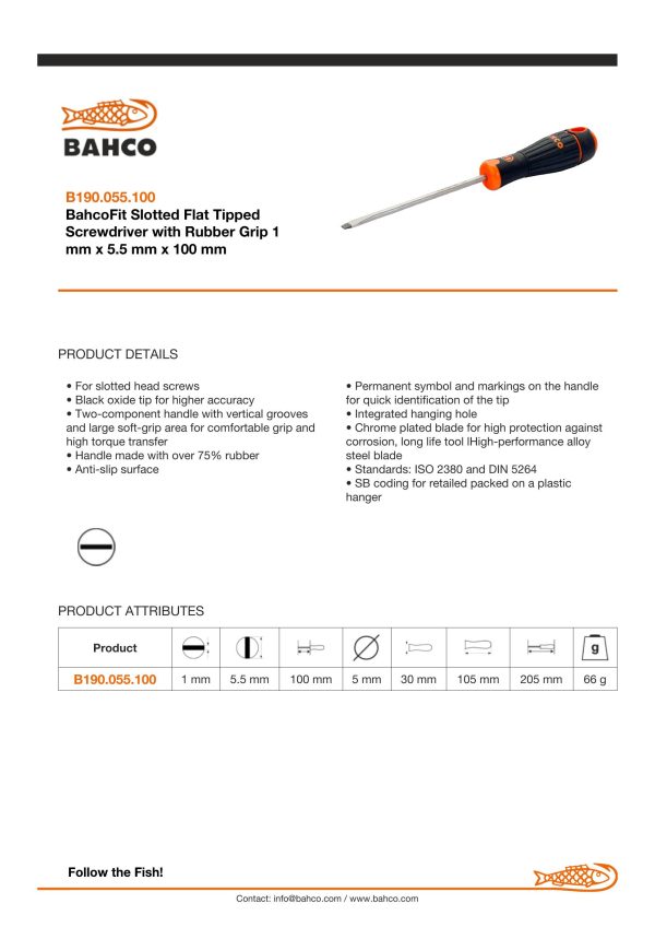 Bahco Slotted 5.5mm tip - blade length 100mm - BahcoFit - Image 4